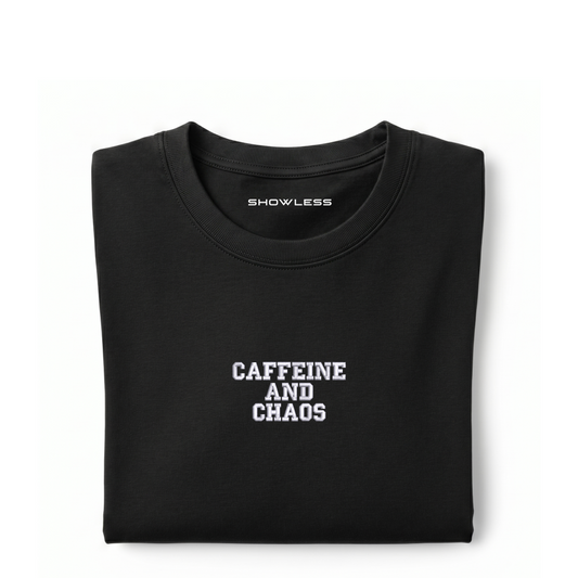 Standard T-shirt CAFFEINE AND CHAOS – coffee chaos humor t-shirt SHOWLESS