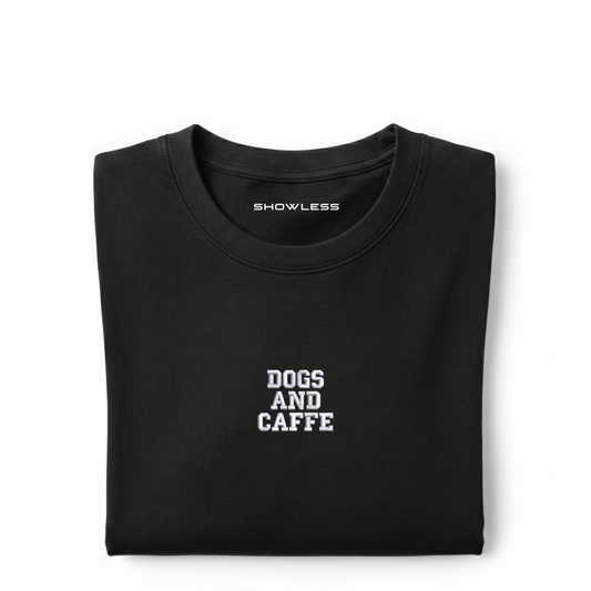 Standard T-shirt DOGS AND CAFFE – dog lover coffee t-shirt SHOWLESS
